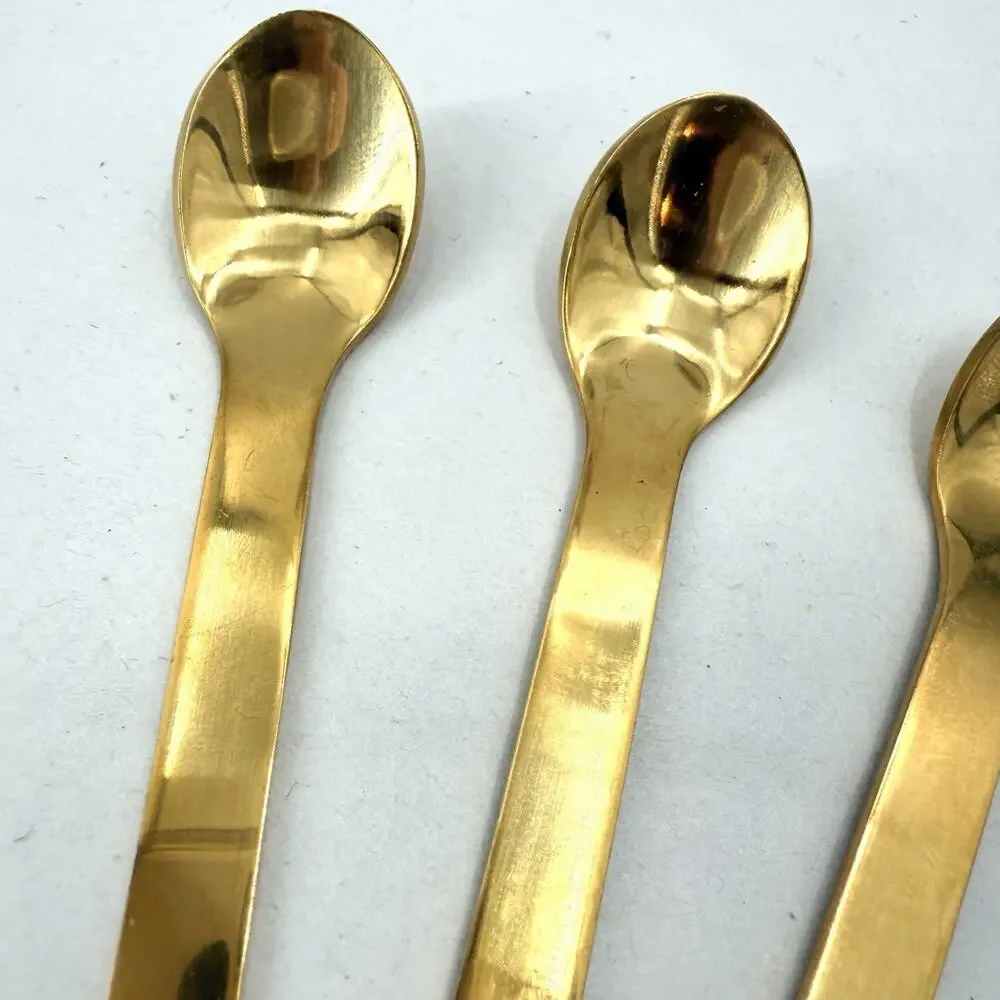 4 PC Gold Tone Demitasse Espresso Mini Small Coffee Spoons 18/8 Stainless 4.5